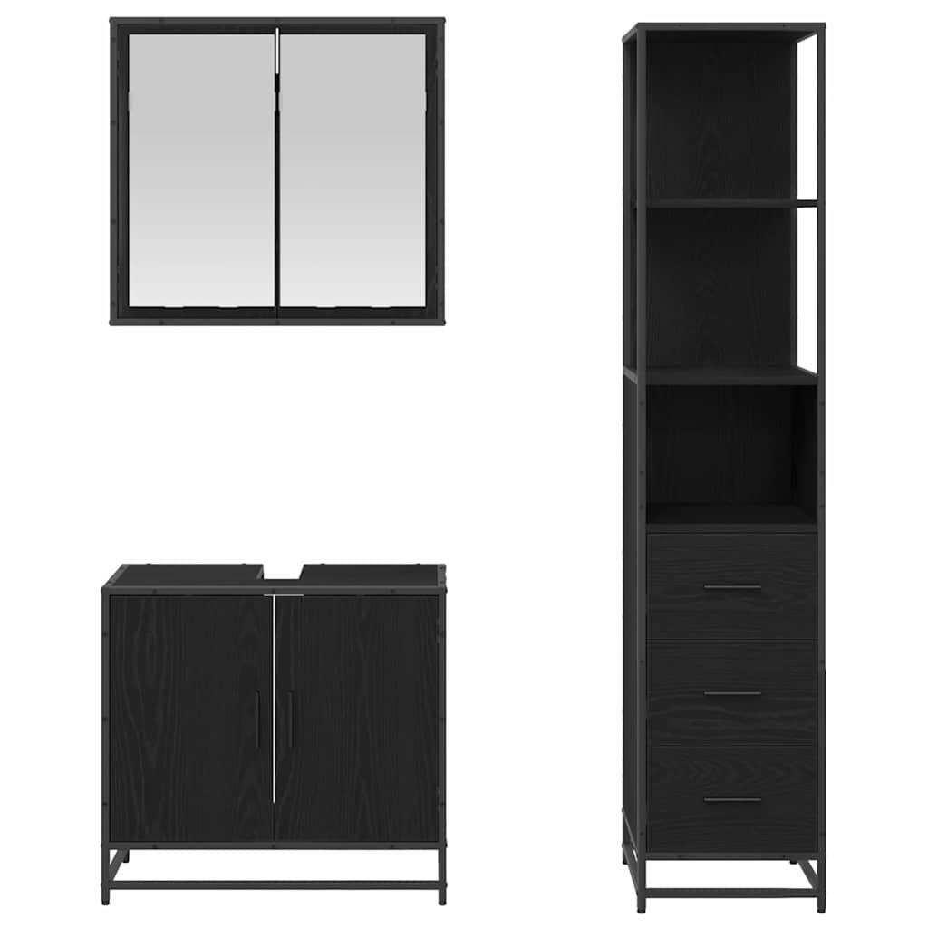 Set di mobili per il bagno 3 pcs Rovere Nero Legno multistrato | homemem39