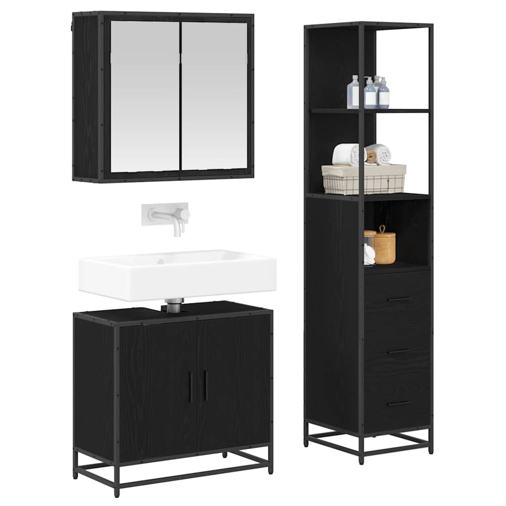 Set di mobili per il bagno 3 pcs Rovere Nero Legno multistrato | homemem39