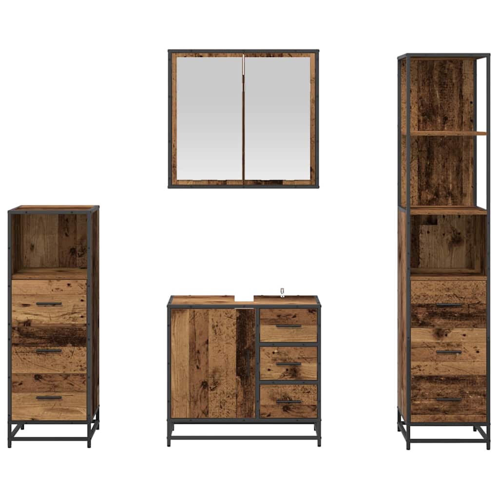 Set di mobili per il bagno con cassetto 4 pcs Legno vecchio | homemem39