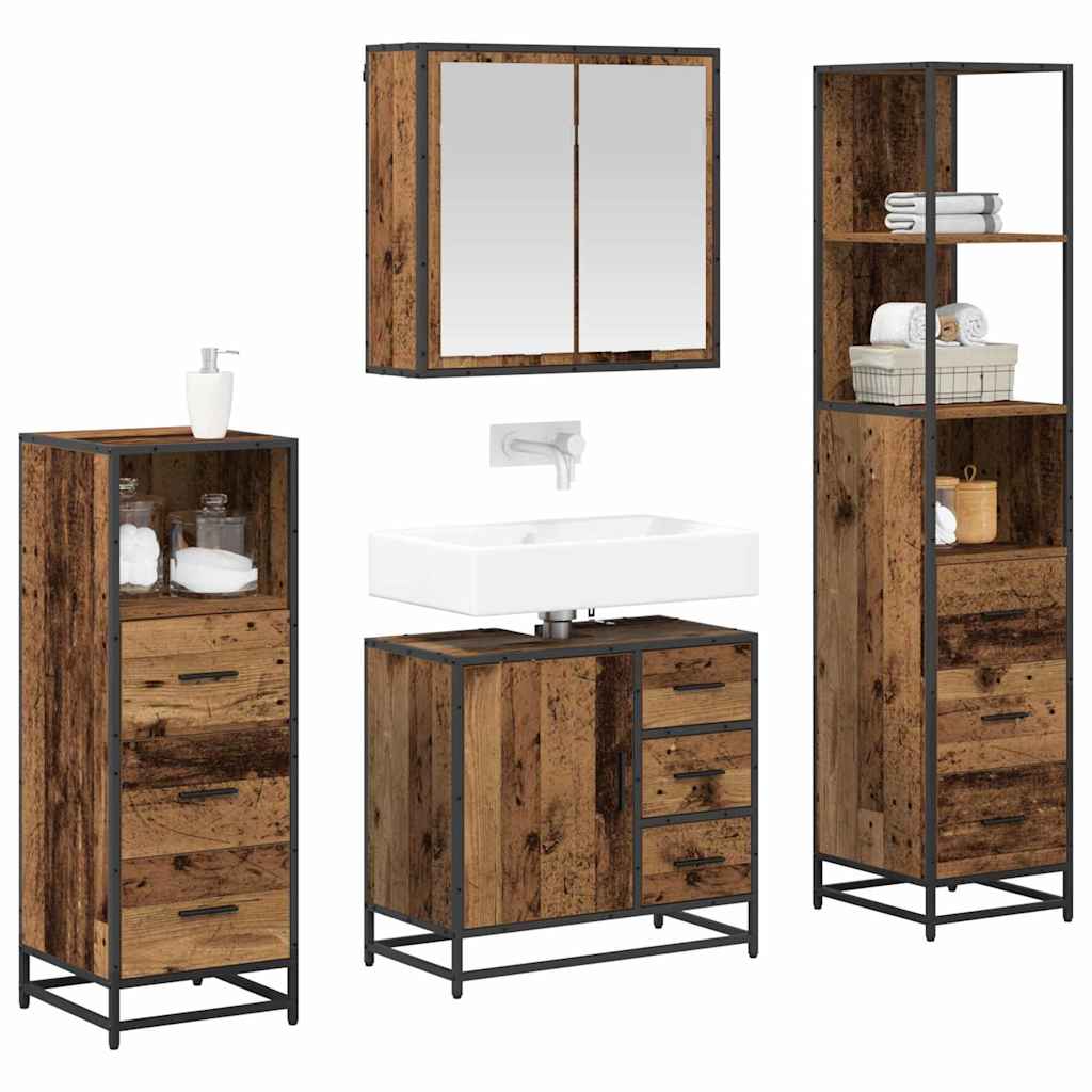 Set di mobili per il bagno con cassetto 4 pcs Legno vecchio | homemem39