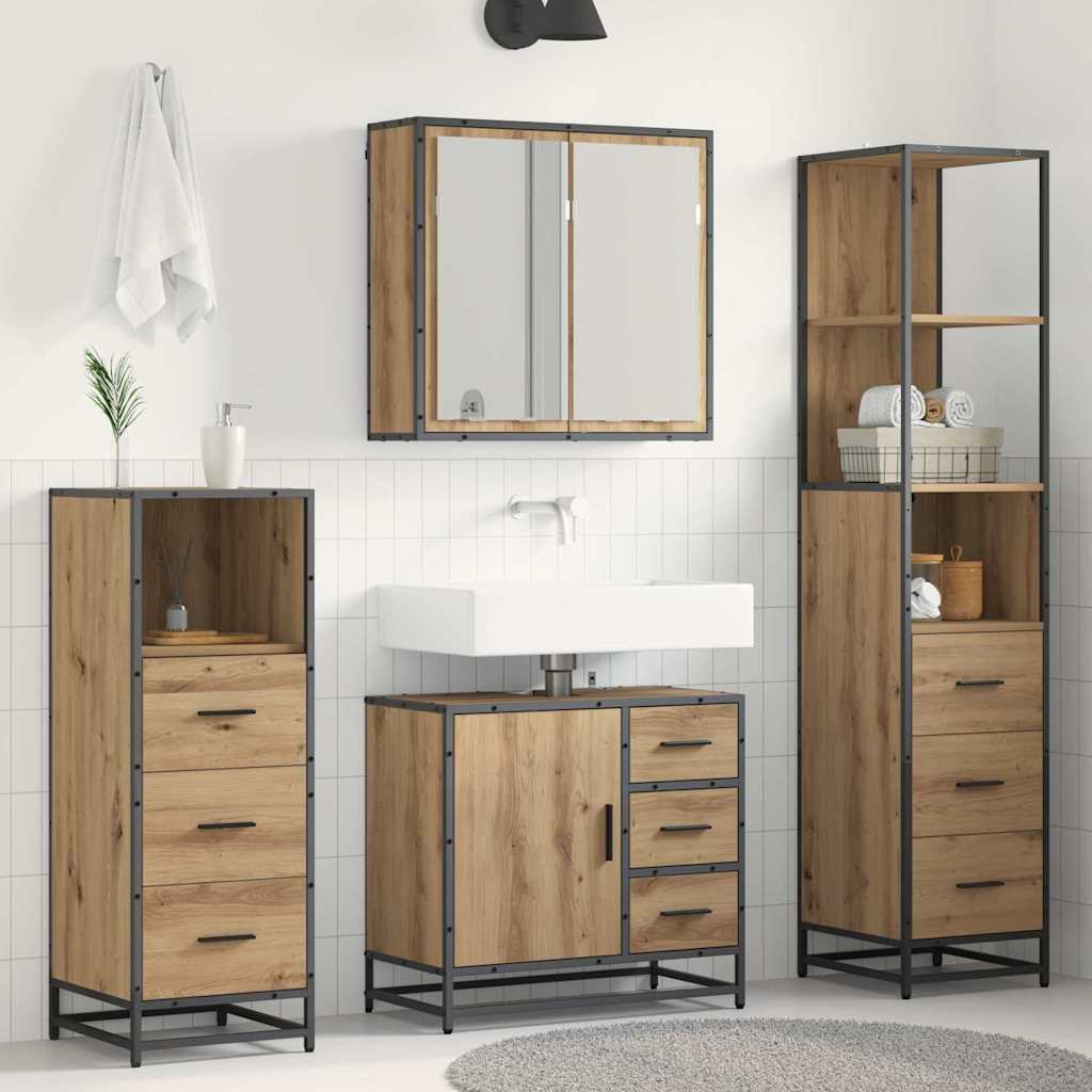 Set di mobili per il bagno 4 pz Rovere artigianale | homemem39