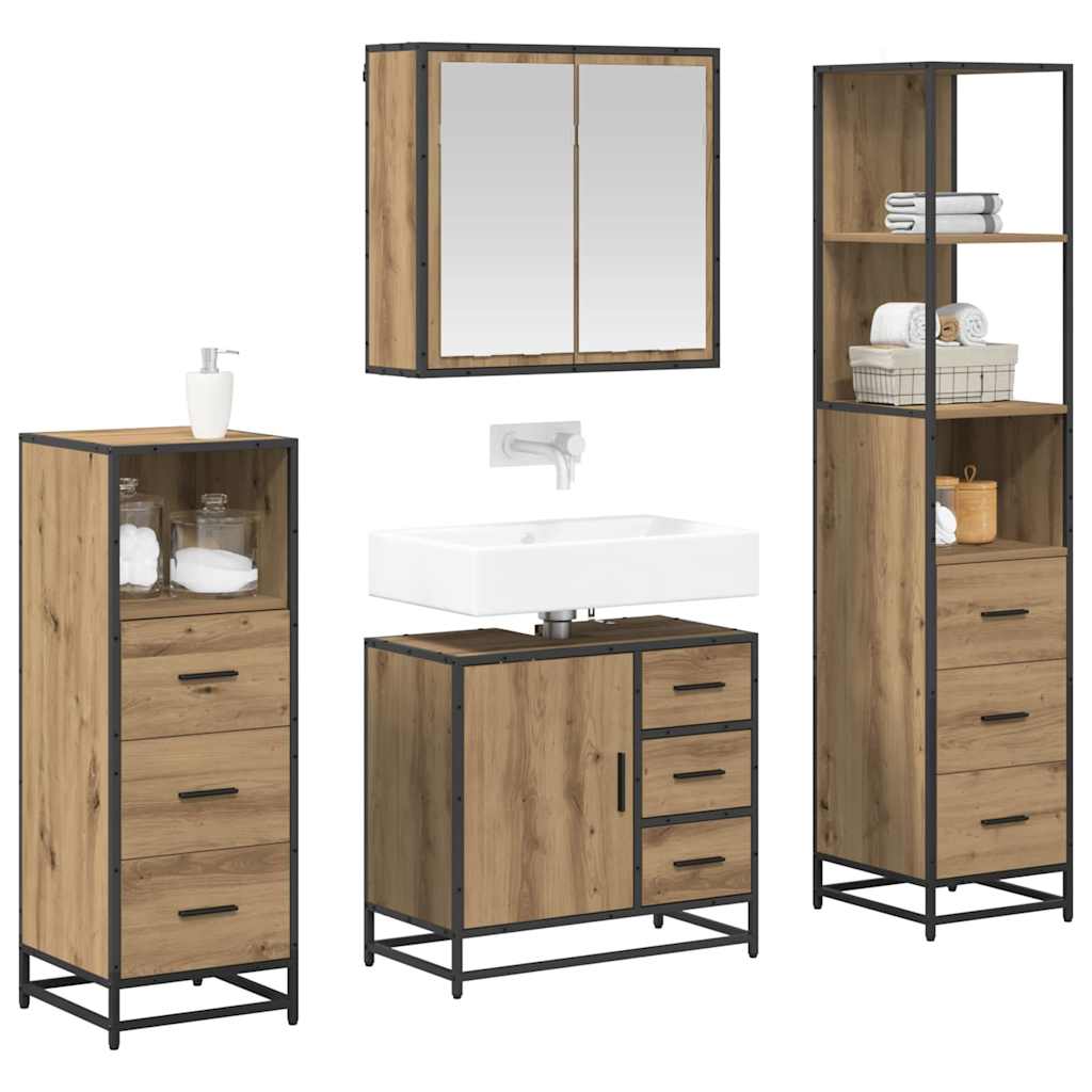 Set di mobili per il bagno 4 pz Rovere artigianale | homemem39