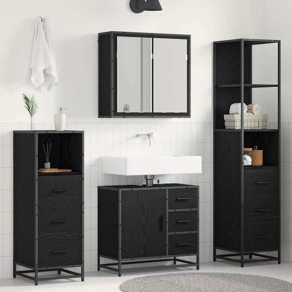 Set di mobili per il bagno 4 pcs Rovere Nero Legno multistrato | homemem39