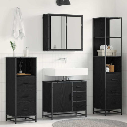 Set di mobili per il bagno 4 pcs Rovere Nero Legno multistrato | homemem39