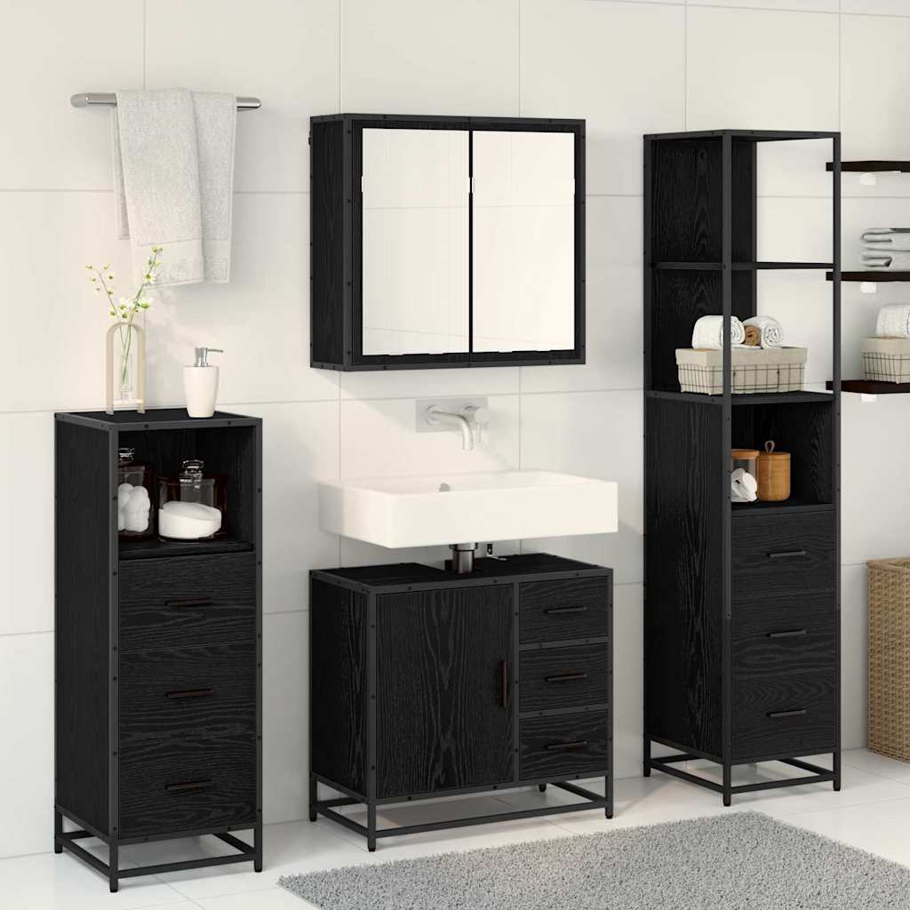 Set di mobili per il bagno 4 pcs Rovere Nero Legno multistrato | homemem39