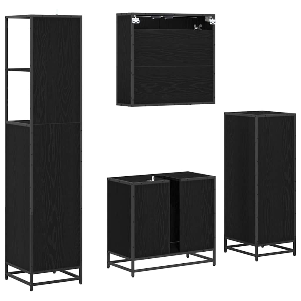 Set di mobili per il bagno 4 pcs Rovere Nero Legno multistrato | homemem39