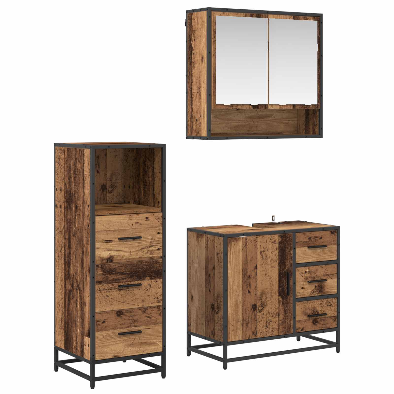 Set di mobili per il bagno con cassetto 3 pcs Legno vecchio | homemem39