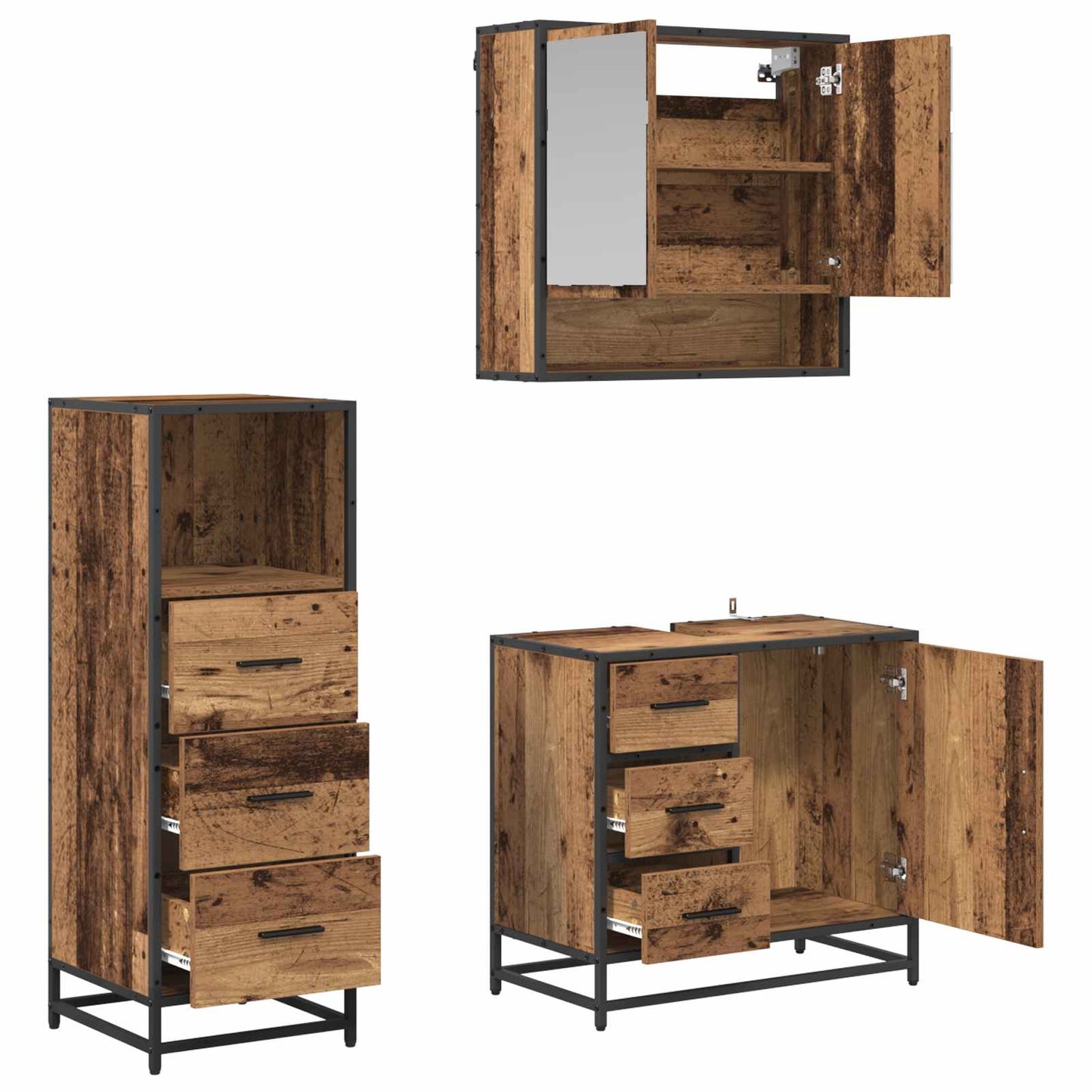 Set di mobili per il bagno con cassetto 3 pcs Legno vecchio | homemem39