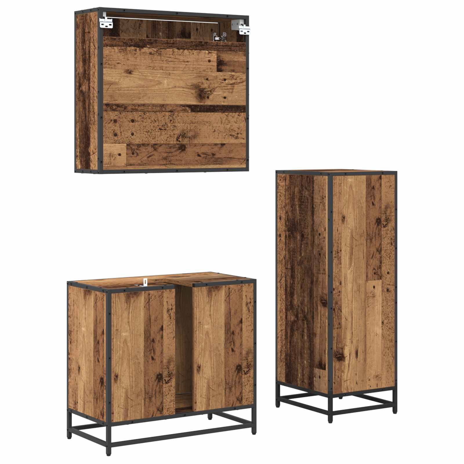 Set di mobili per il bagno con cassetto 3 pcs Legno vecchio | homemem39