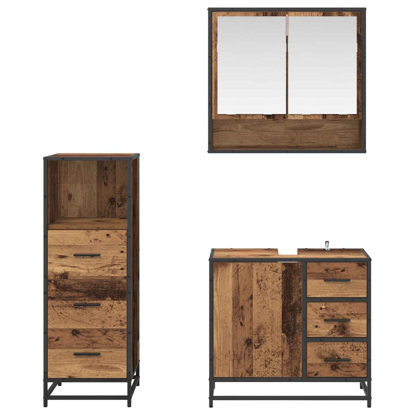 Set di mobili per il bagno con cassetto 3 pcs Legno vecchio | homemem39