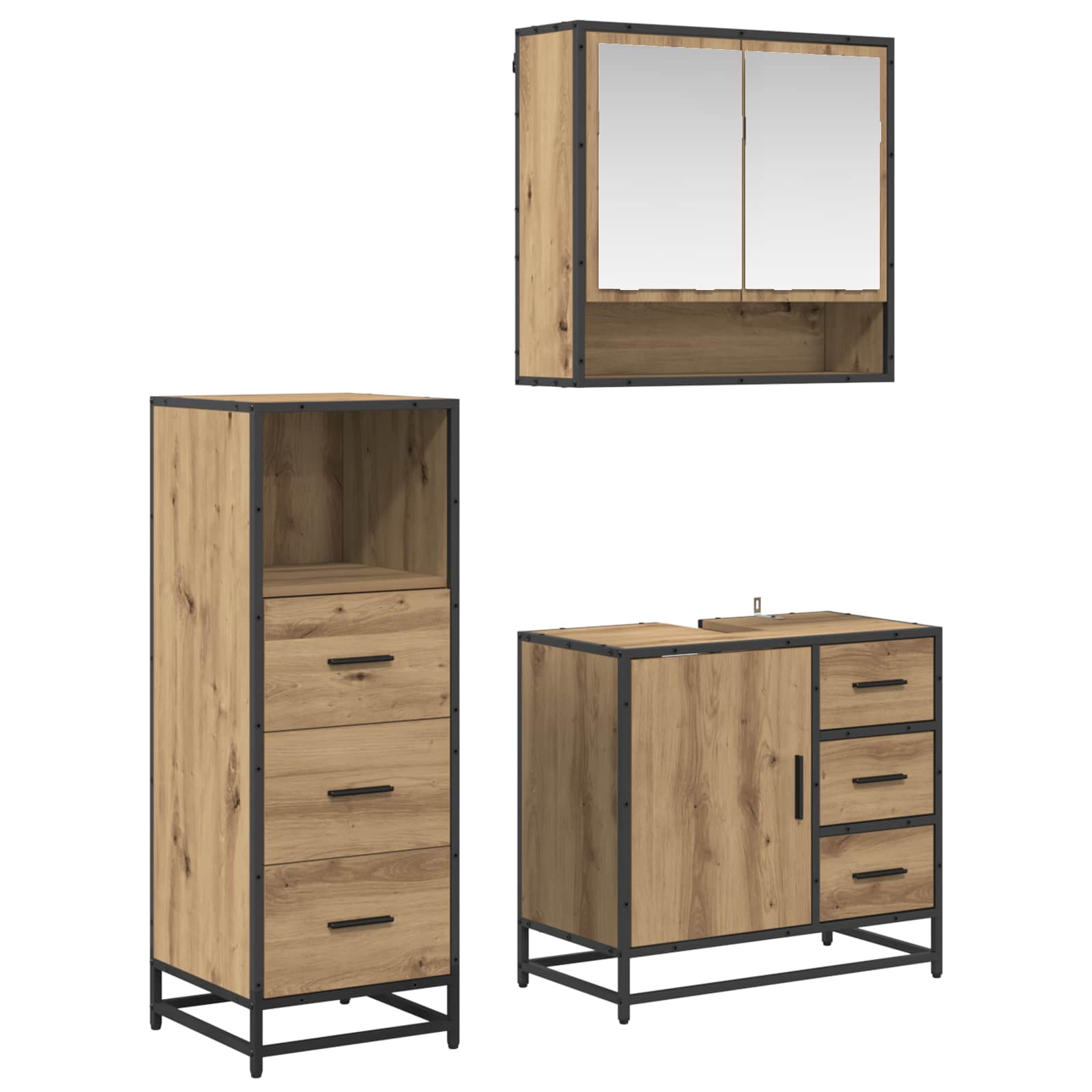 Set di mobili per il bagno 3 pz Rovere artigianale | homemem39
