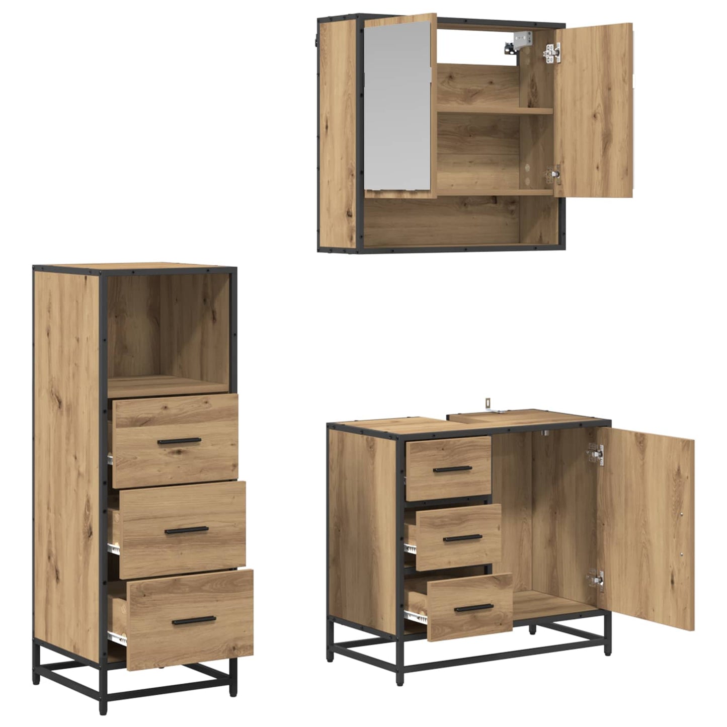 Set di mobili per il bagno 3 pz Rovere artigianale | homemem39