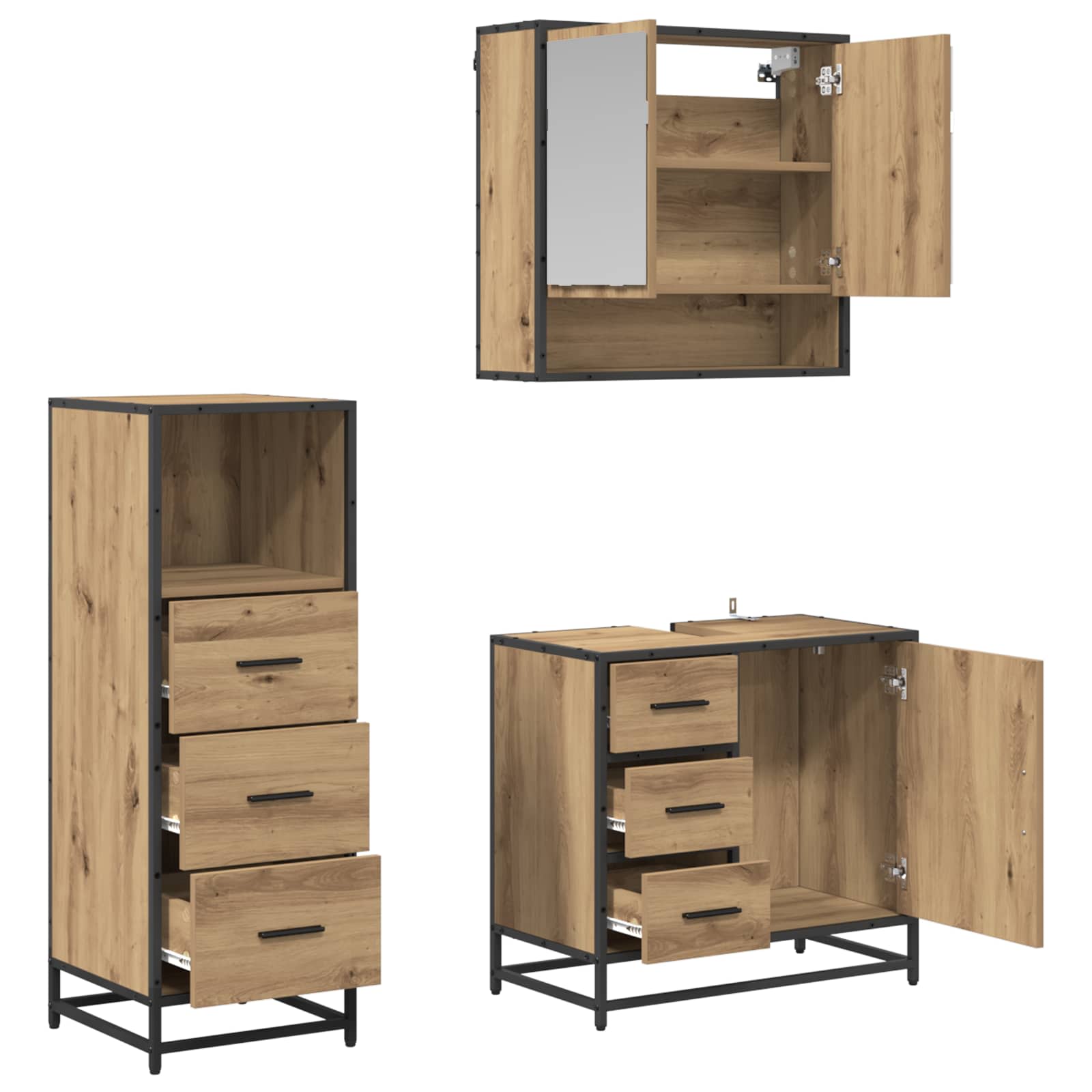Set di mobili per il bagno 3 pz Rovere artigianale | homemem39