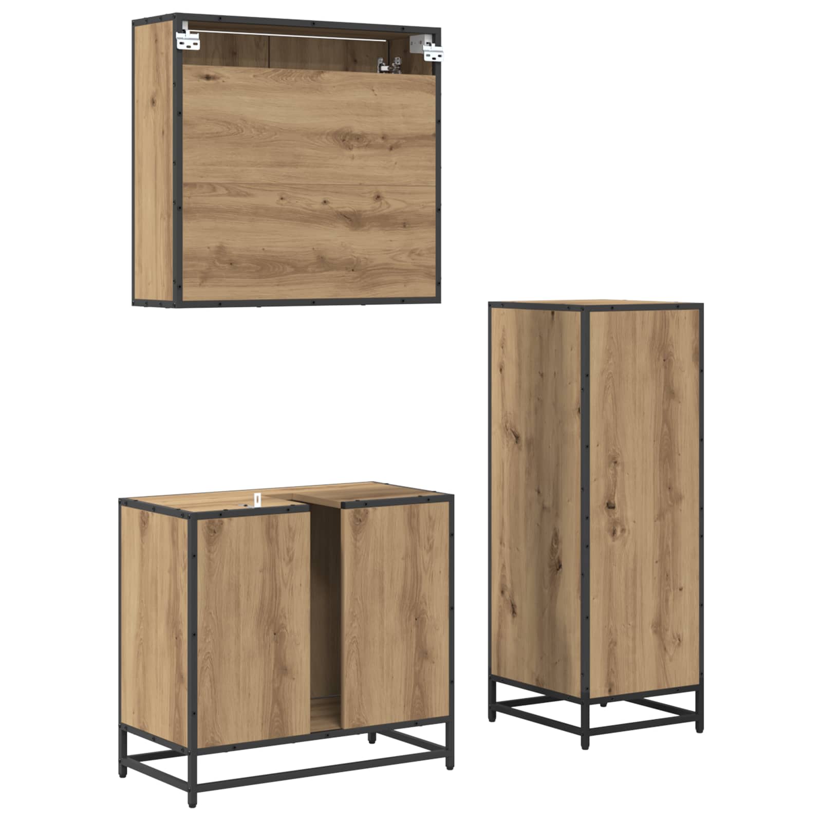 Set di mobili per il bagno 3 pz Rovere artigianale | homemem39