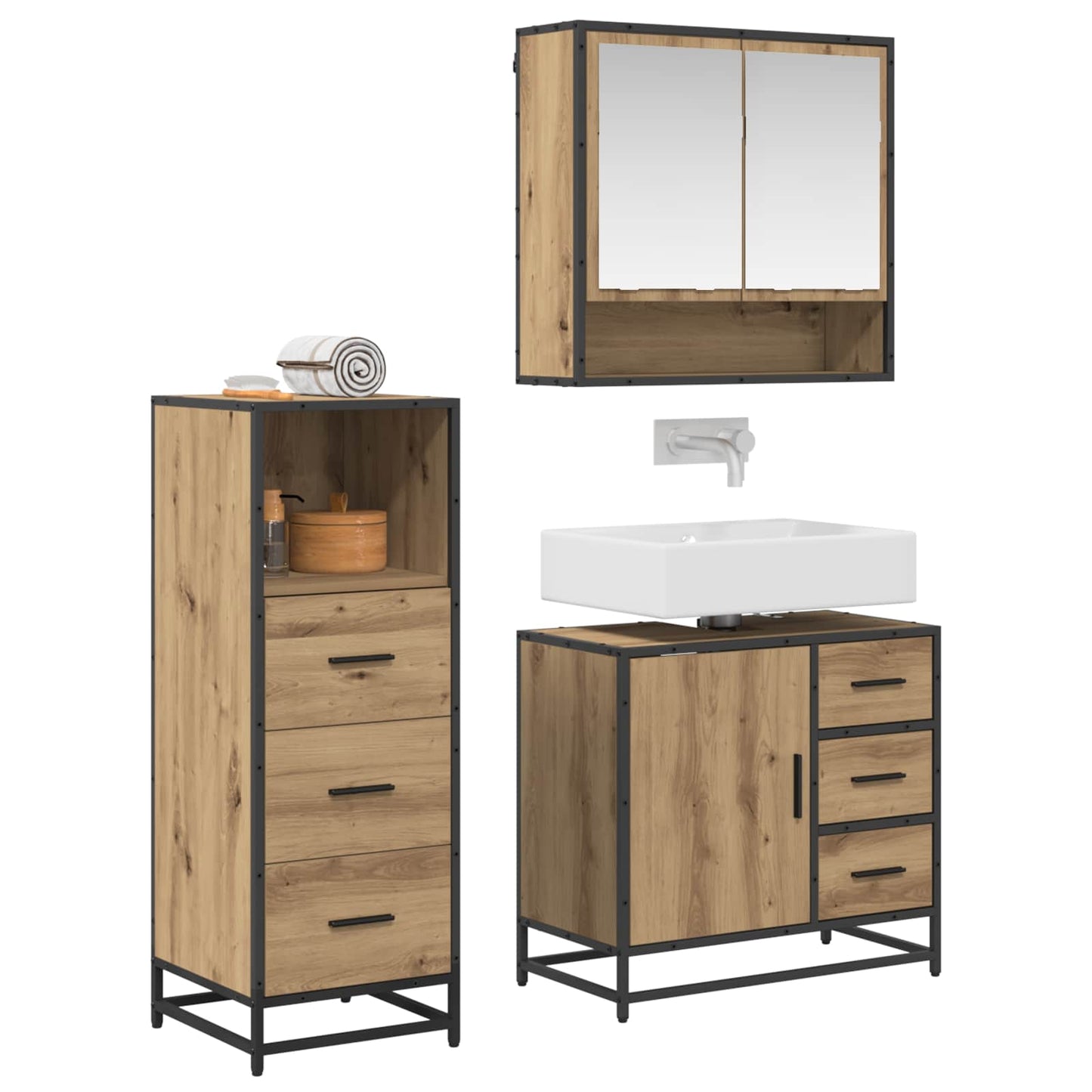 Set di mobili per il bagno 3 pz Rovere artigianale | homemem39
