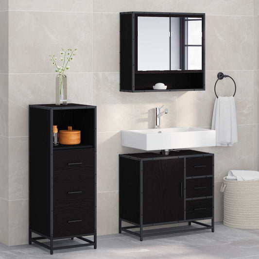 Set di mobili per il bagno 3 pcs Rovere Nero Legno multistrato | homemem39