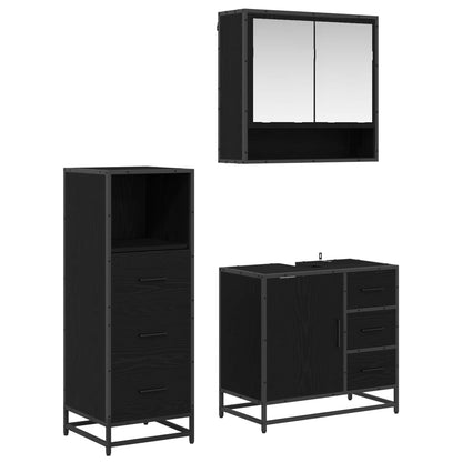 Set di mobili per il bagno 3 pcs Rovere Nero Legno multistrato | homemem39