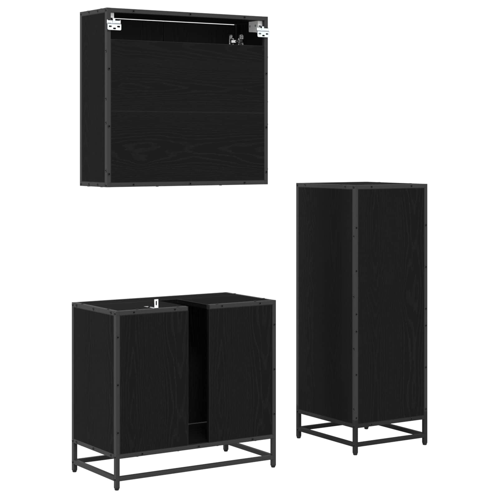 Set di mobili per il bagno 3 pcs Rovere Nero Legno multistrato | homemem39