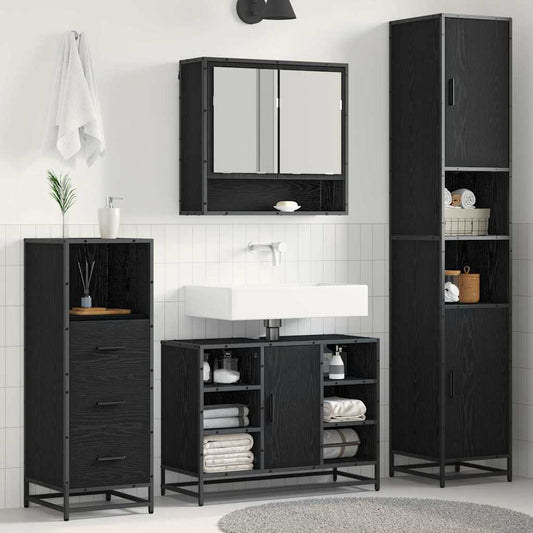 Set di mobili per il bagno 3 pcs Rovere Nero Legno multistrato | homemem39
