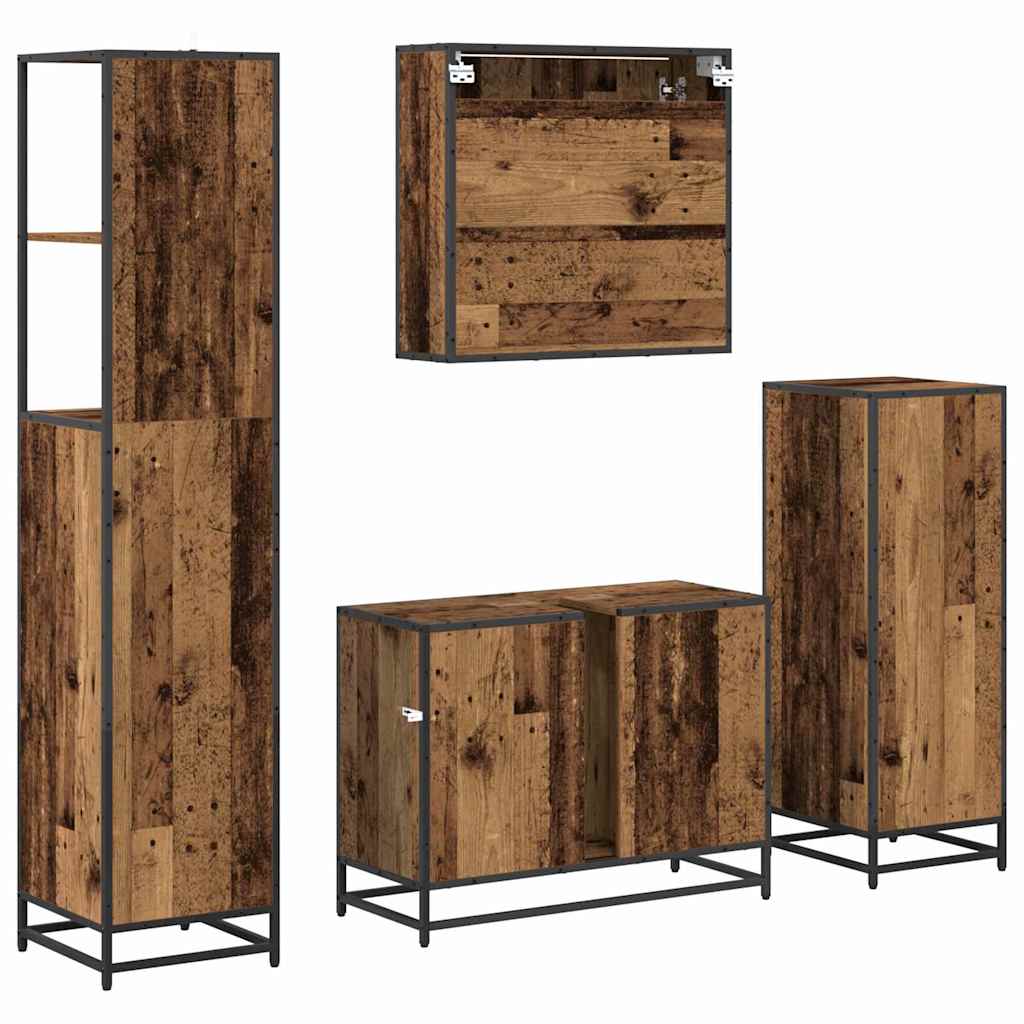 Set di mobili per il bagno con cassetto 4 pcs Legno vecchio | homemem39