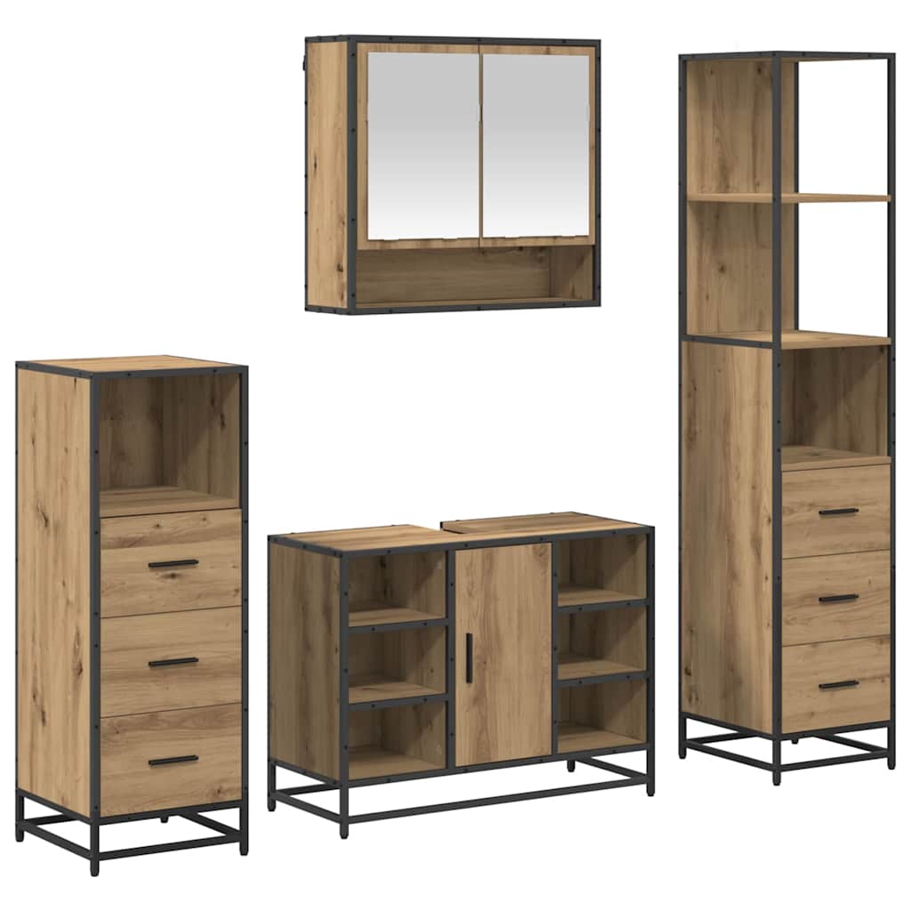 Set di mobili per il bagno 4 pz Rovere artigianale | homemem39
