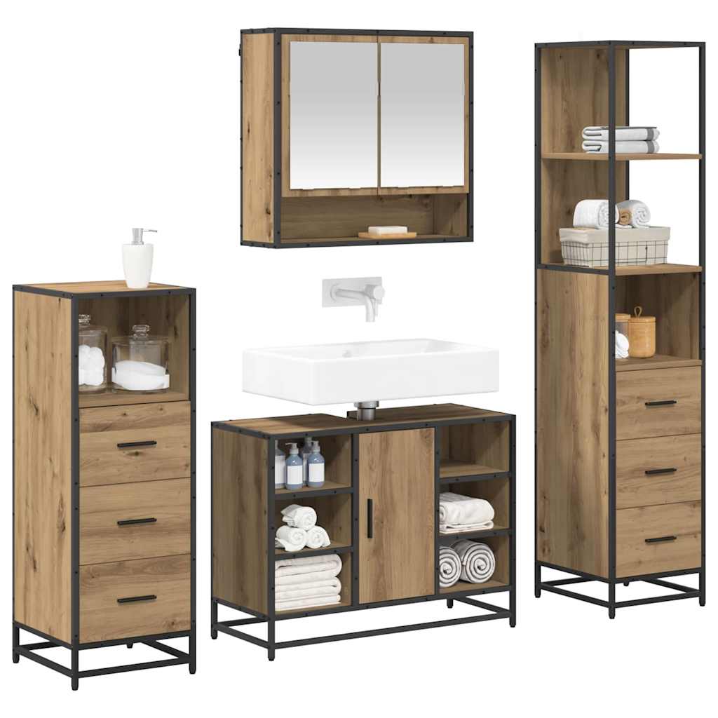 Set di mobili per il bagno 4 pz Rovere artigianale | homemem39