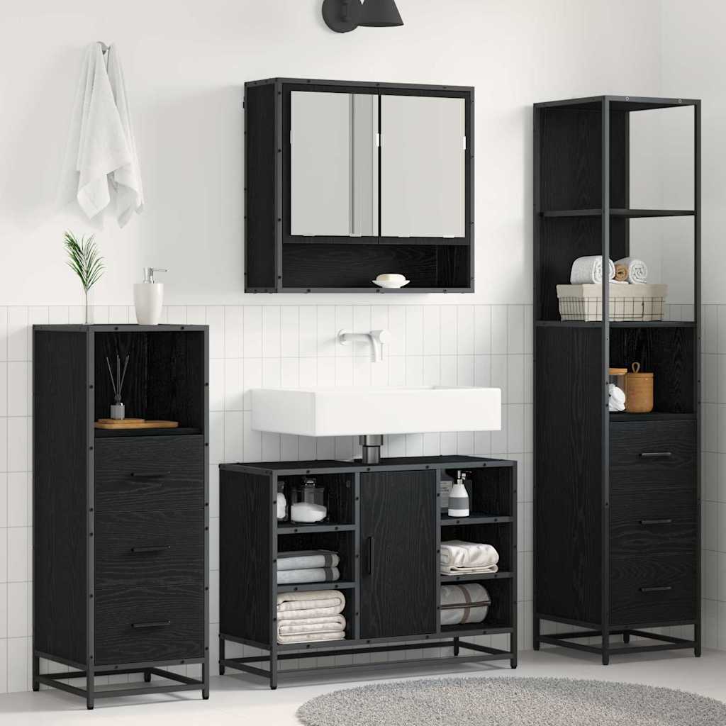 Set di mobili per il bagno 4 pcs Rovere Nero Legno multistrato | homemem39
