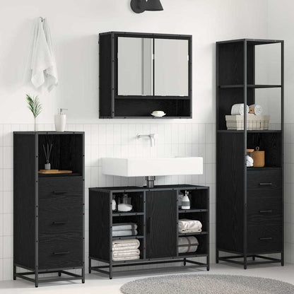 Set di mobili per il bagno 4 pcs Rovere Nero Legno multistrato | homemem39