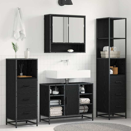 Set di mobili per il bagno 4 pcs Rovere Nero Legno multistrato | homemem39