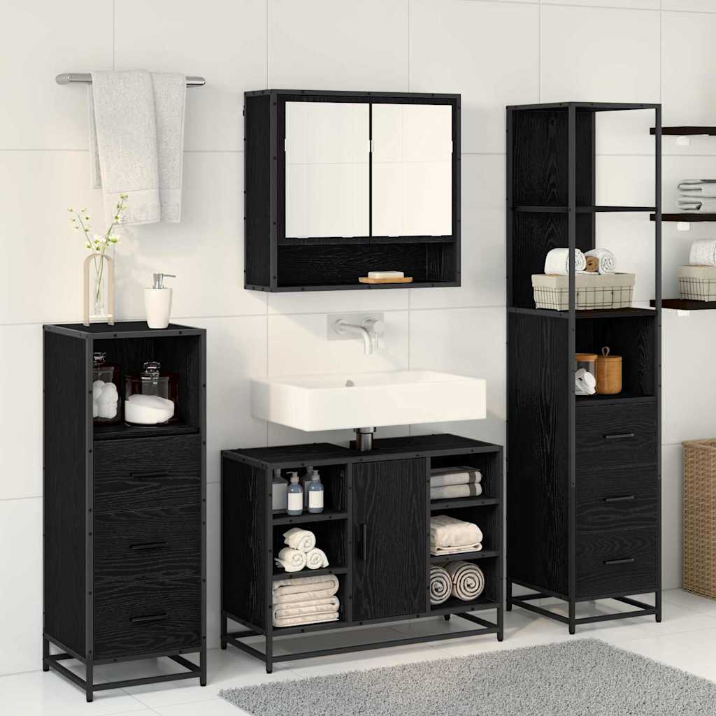 Set di mobili per il bagno 4 pcs Rovere Nero Legno multistrato | homemem39