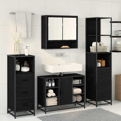 Set di mobili per il bagno 4 pcs Rovere Nero Legno multistrato | homemem39