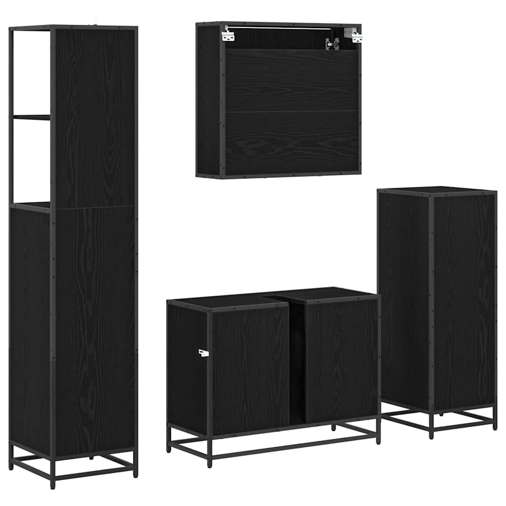 Set di mobili per il bagno 4 pcs Rovere Nero Legno multistrato | homemem39