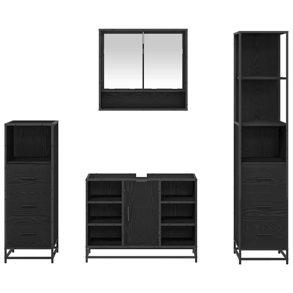 Set di mobili per il bagno 4 pcs Rovere Nero Legno multistrato | homemem39