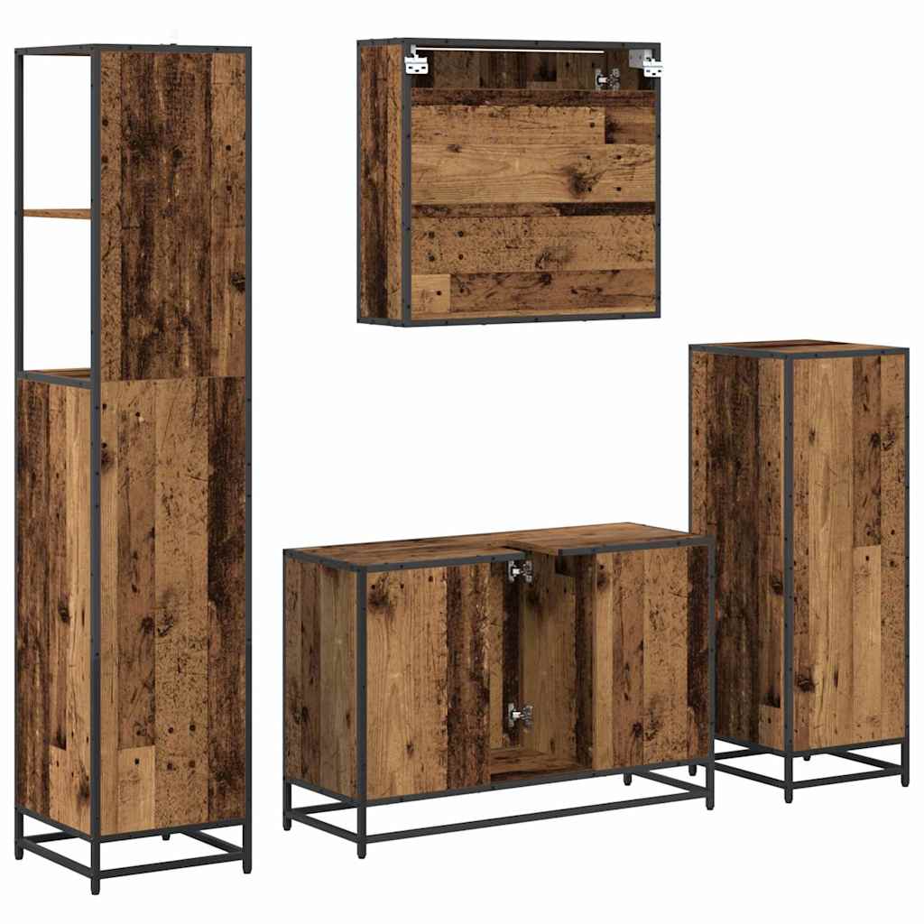 Set di mobili per il bagno con cassetto 4 pcs Legno vecchio | homemem39