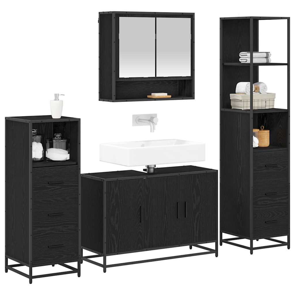 Set di mobili per il bagno 4 pcs Rovere Nero Legno multistrato | homemem39