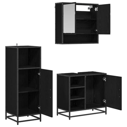 Set di mobili per il bagno 3 pcs Rovere Nero Legno multistrato | homemem39