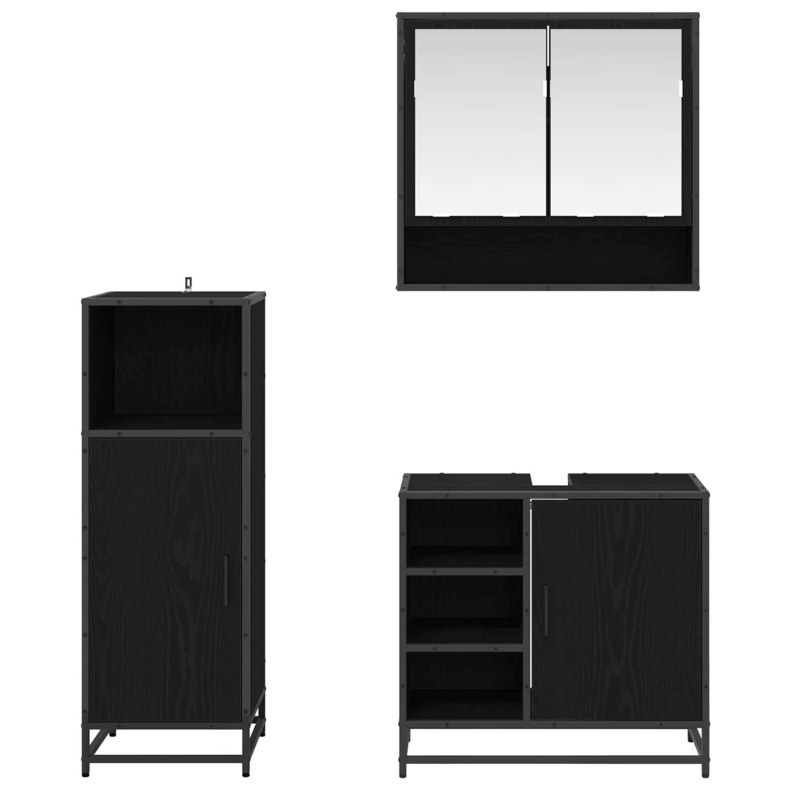 Set di mobili per il bagno 3 pcs Rovere Nero Legno multistrato | homemem39