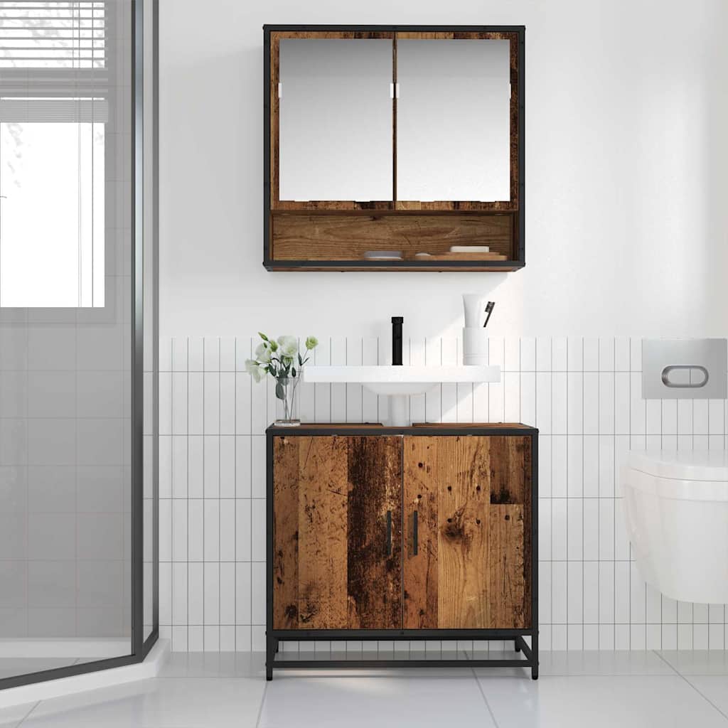 Set di mobili per il bagno con lo scaffale 2 pcs Legno vecchio