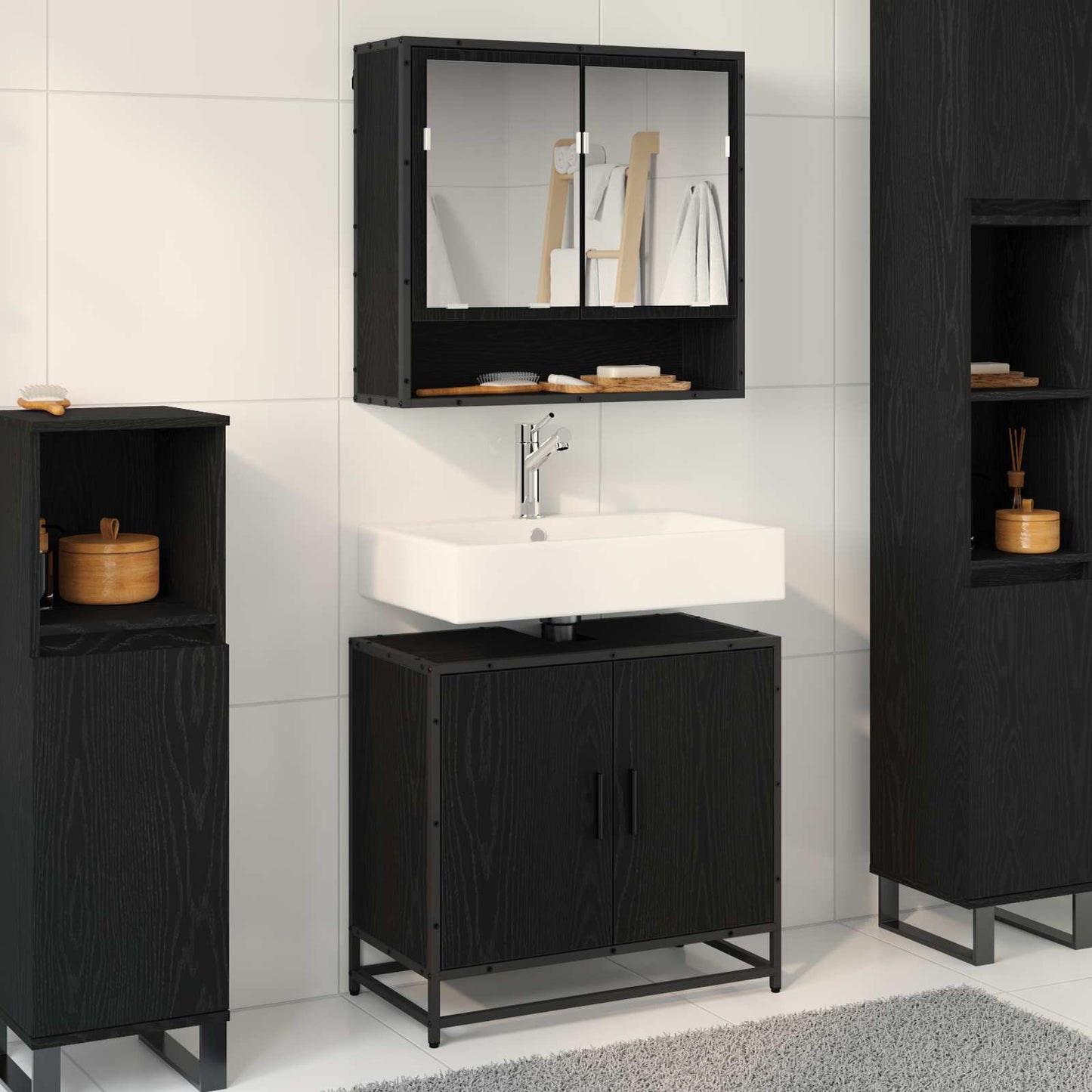 Set di mobili per il bagno 2 pcs Rovere Nero Legno multistrato | homemem39