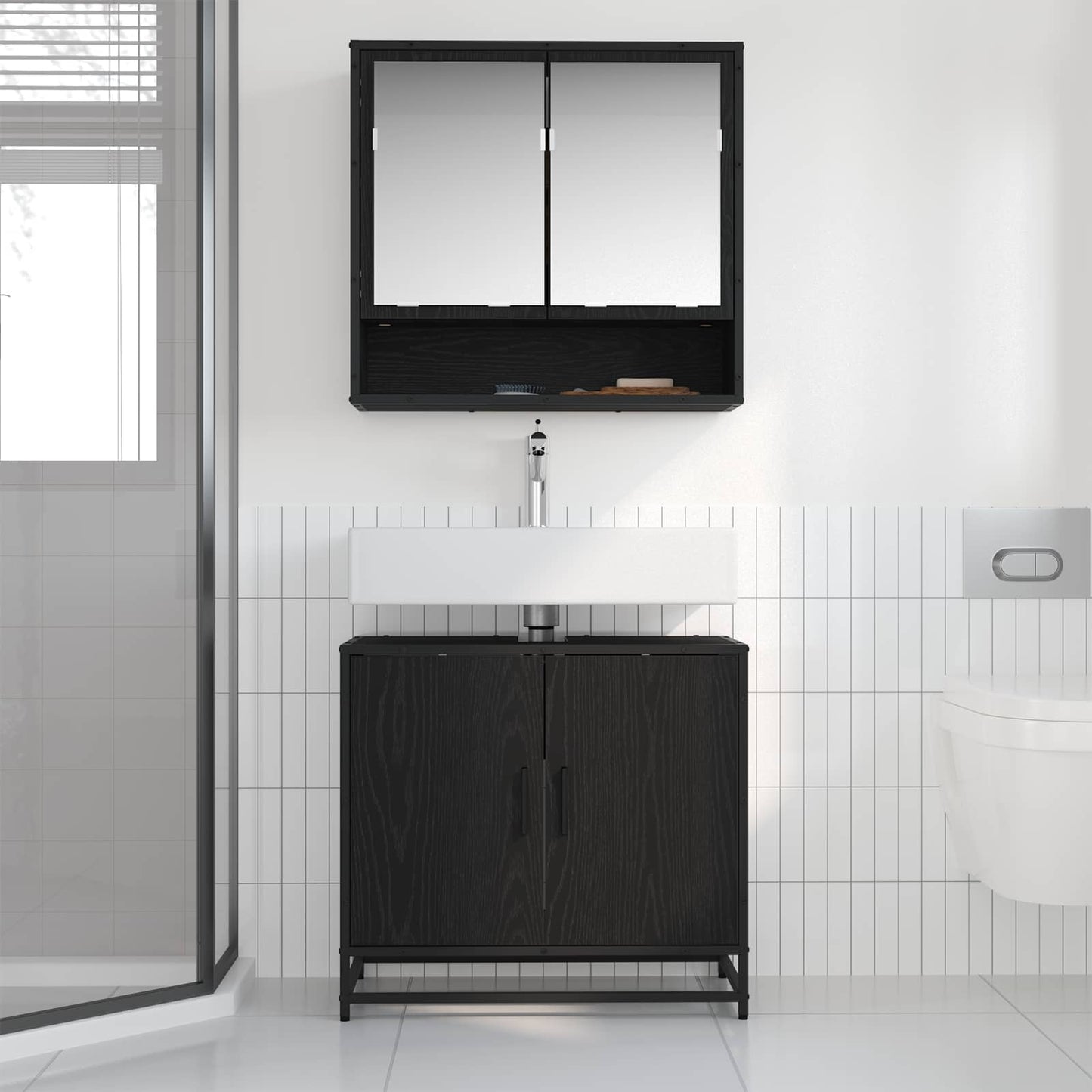 Set di mobili per il bagno 2 pcs Rovere Nero Legno multistrato | homemem39