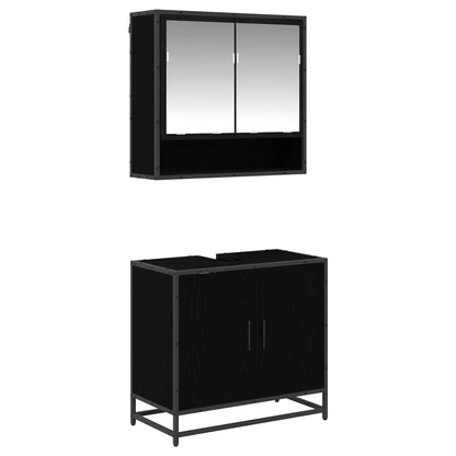 Set di mobili per il bagno 2 pcs Rovere Nero Legno multistrato | homemem39