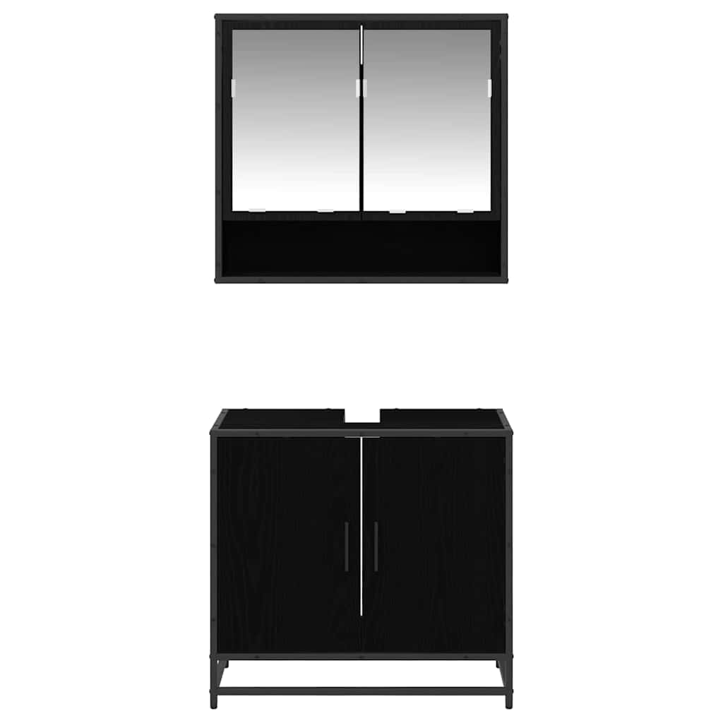 Set di mobili per il bagno 2 pcs Rovere Nero Legno multistrato