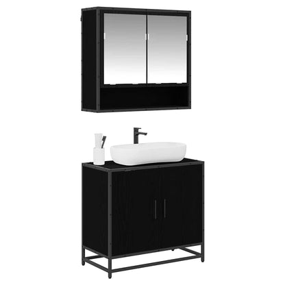 Set di mobili per il bagno 2 pcs Rovere Nero Legno multistrato