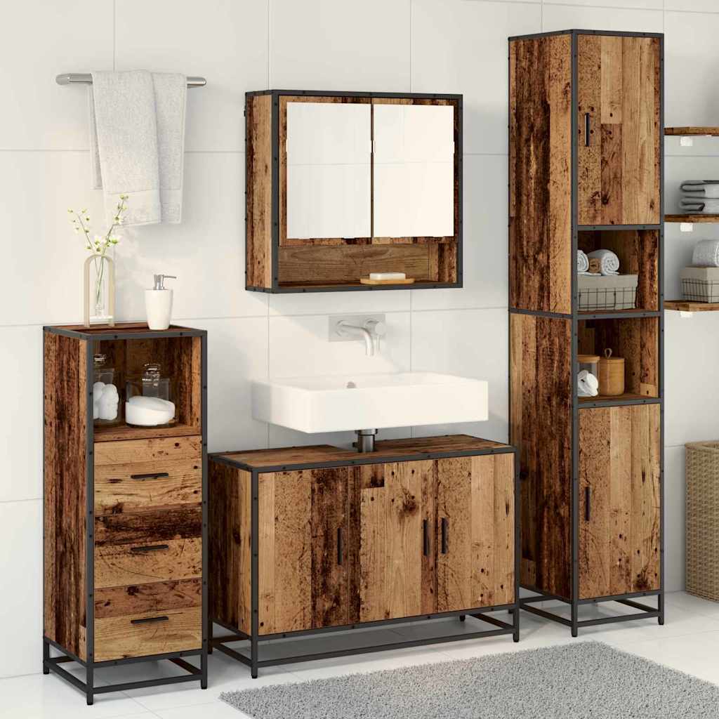 Set di mobili per il bagno con lo scaffale 3 pcs Legno vecchio