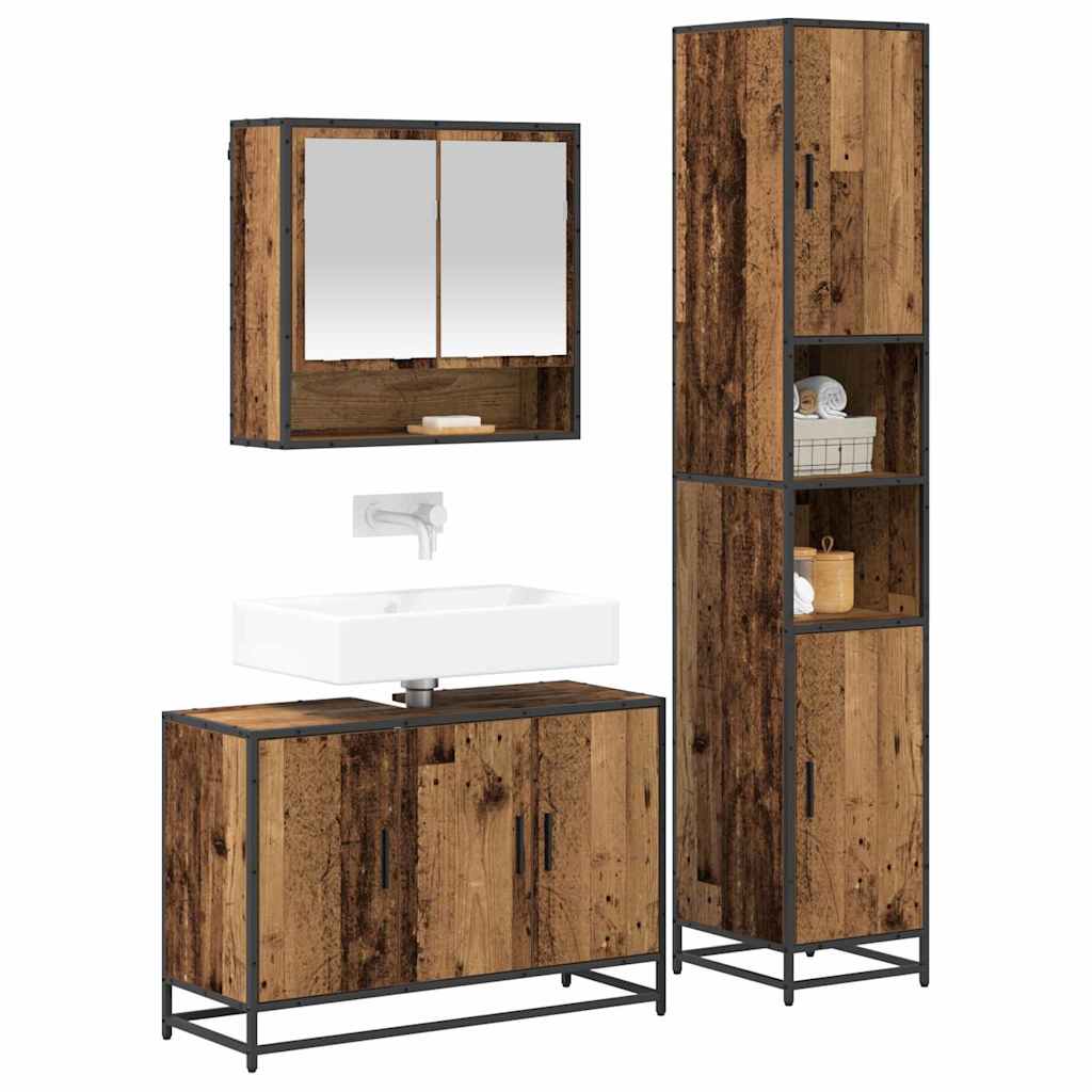 Set di mobili per il bagno con lo scaffale 3 pcs Legno vecchio