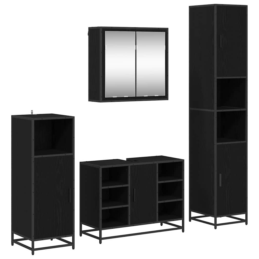 Set di mobili per il bagno 4 pcs Rovere Nero Legno multistrato | homemem39