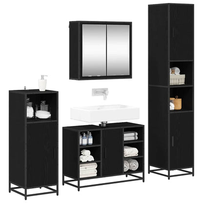 Set di mobili per il bagno 4 pcs Rovere Nero Legno multistrato | homemem39