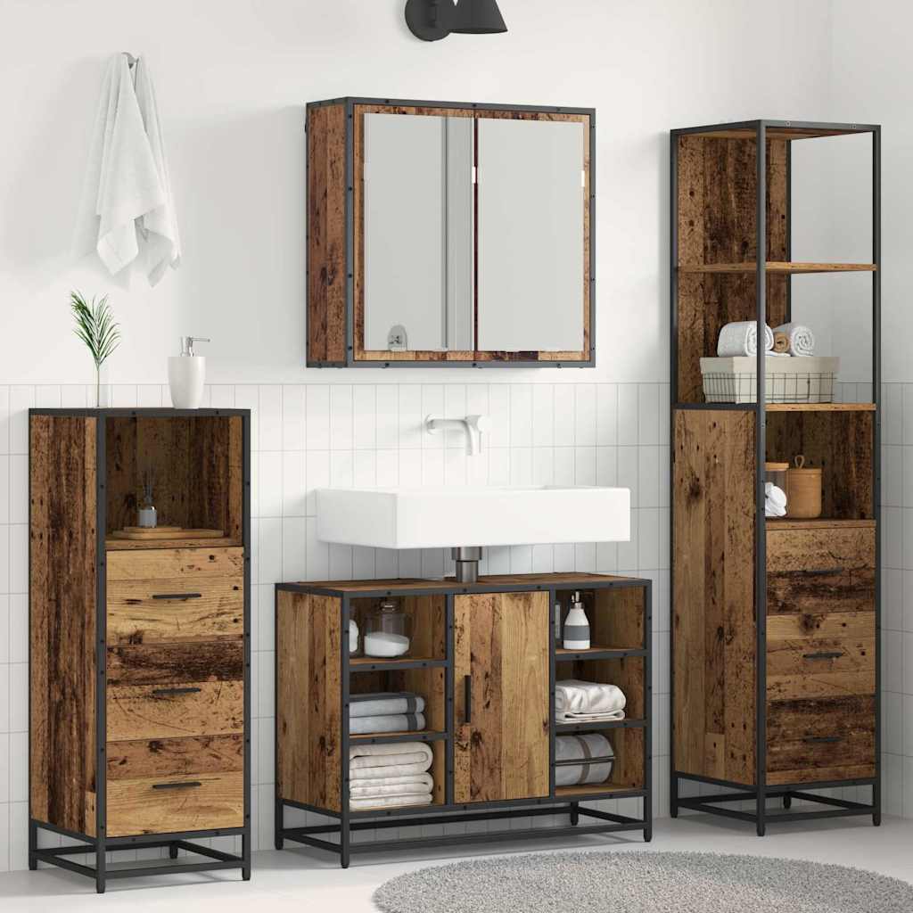 Set di mobili per il bagno con cassetto 4 pcs Legno vecchio | homemem39