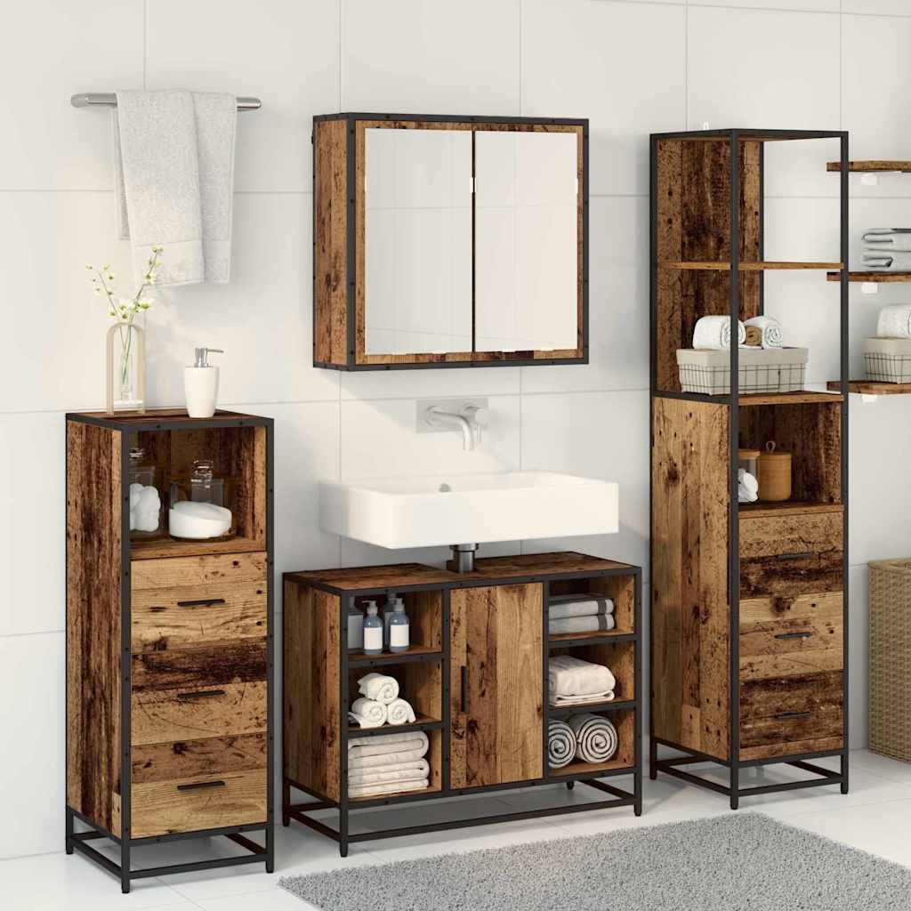 Set di mobili per il bagno con cassetto 4 pcs Legno vecchio | homemem39