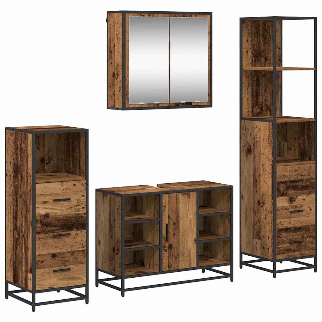 Set di mobili per il bagno con cassetto 4 pcs Legno vecchio | homemem39